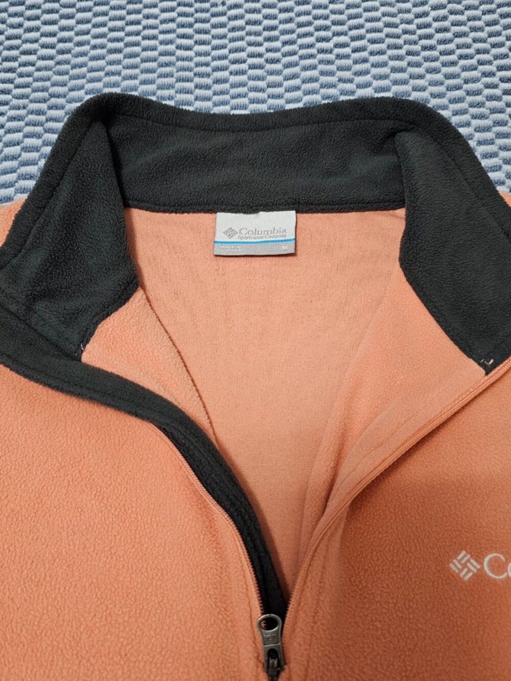 Columbia Sportswear Orange Peach & Grey 1/4 Zip Fleece Pullover Sweater Medium - Picture 4 of 6